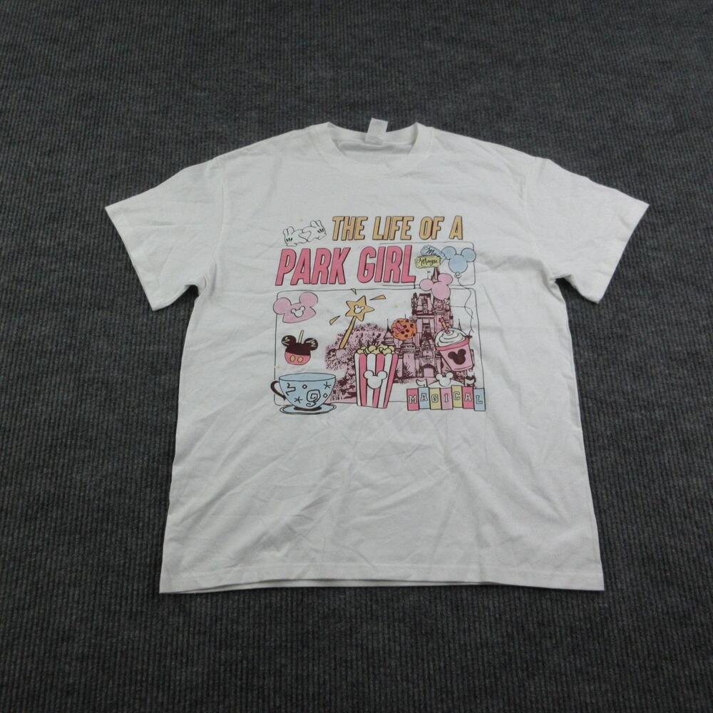 The Life Of A Park Girl Shirt Womens L White Mickey Casual Graphic Tee